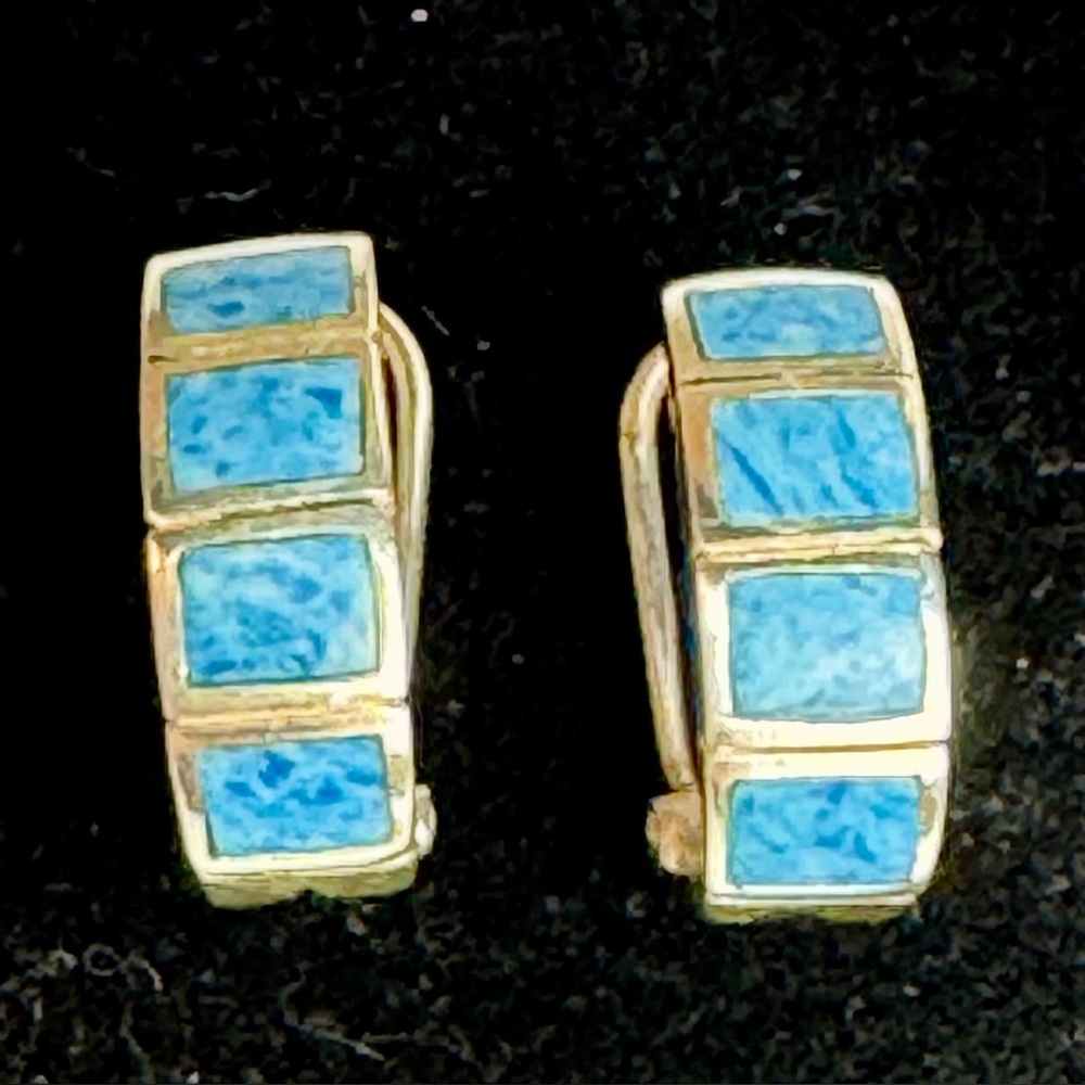 Sterling Silver Vintage Turquoise Half Hoop Earrings